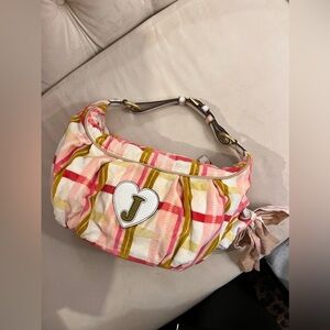 Juicy Couture Vintage Pink Green Hobo Bag with Bow Ribbon